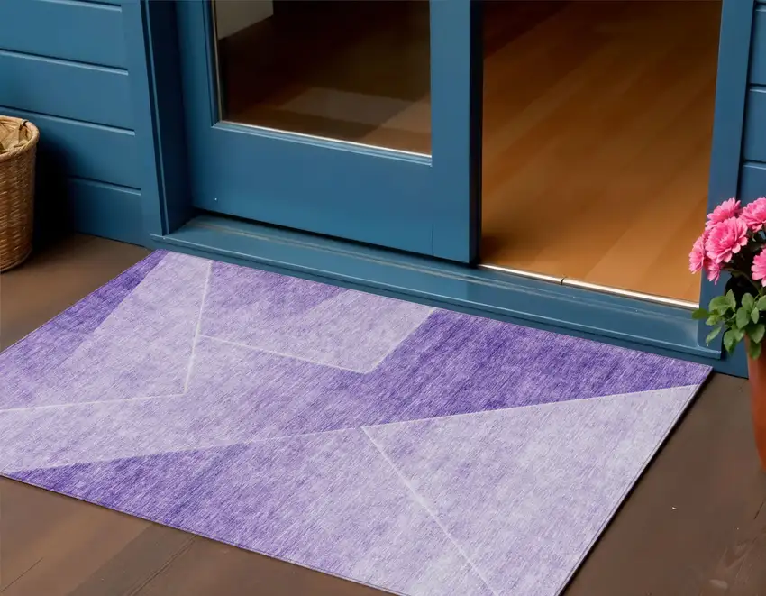 Purple And Ivory Abstract Washable Indoor Outdoor Area Rug Photo 1