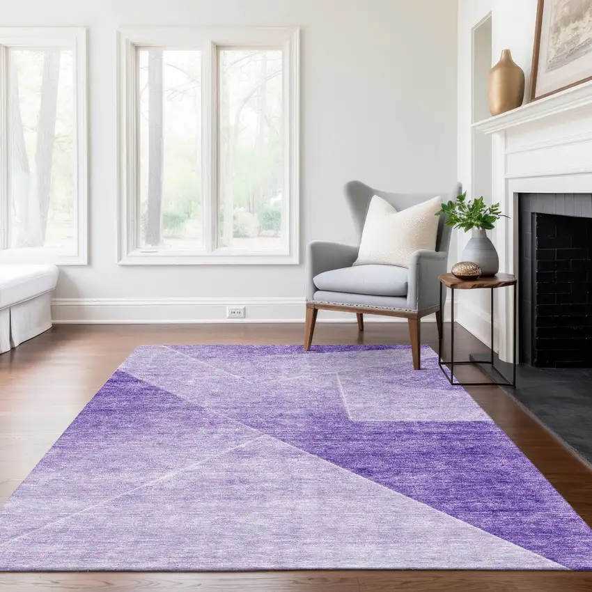 Purple And Ivory Abstract Washable Indoor Outdoor Area Rug Photo 9