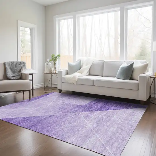 Purple And Ivory Abstract Washable Indoor Outdoor Area Rug Photo 9