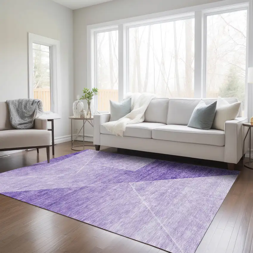Purple And Ivory Abstract Washable Indoor Outdoor Area Rug Photo 9
