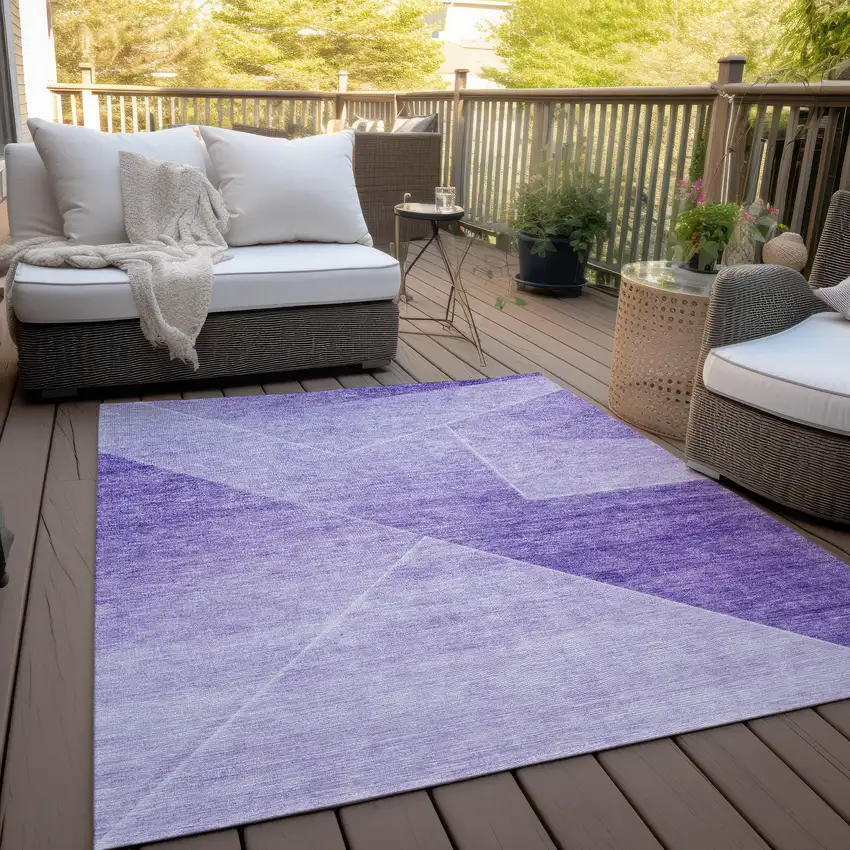 Purple And Ivory Abstract Washable Indoor Outdoor Area Rug Photo 8