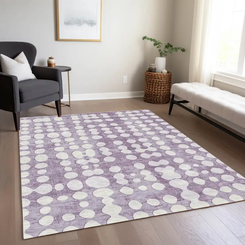 Purple And Ivory Abstract Washable Indoor Outdoor Area Rug Photo 9