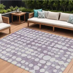 Photo of Purple And Ivory Abstract Washable Indoor Outdoor Area Rug