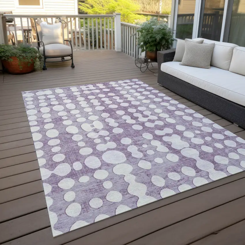Purple And Ivory Abstract Washable Indoor Outdoor Area Rug Photo 8