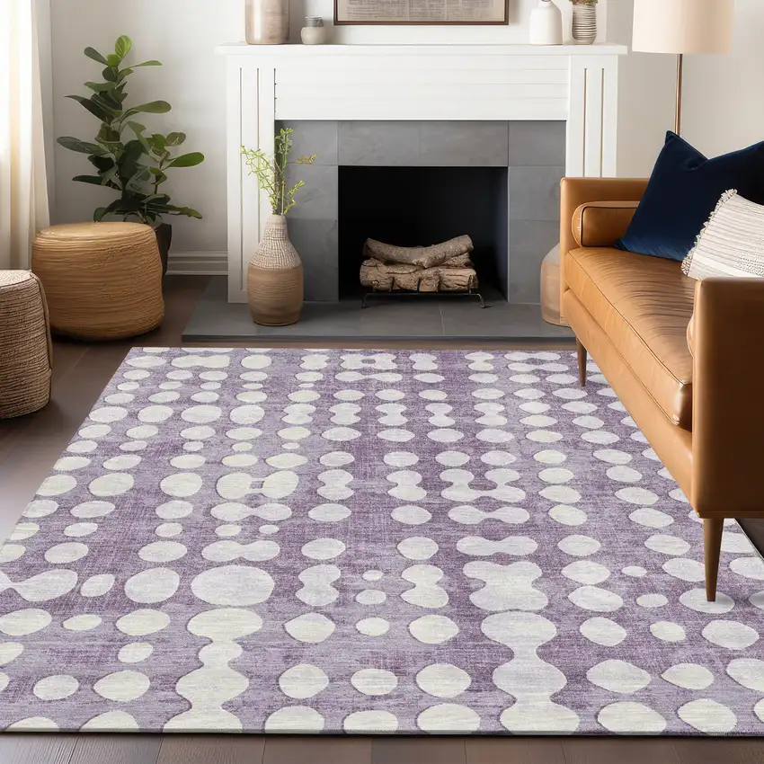 Purple And Ivory Abstract Washable Indoor Outdoor Area Rug Photo 9