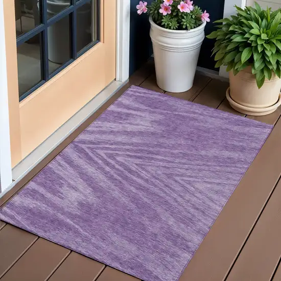 Purple And Ivory Abstract Washable Indoor Outdoor Area Rug Photo 1