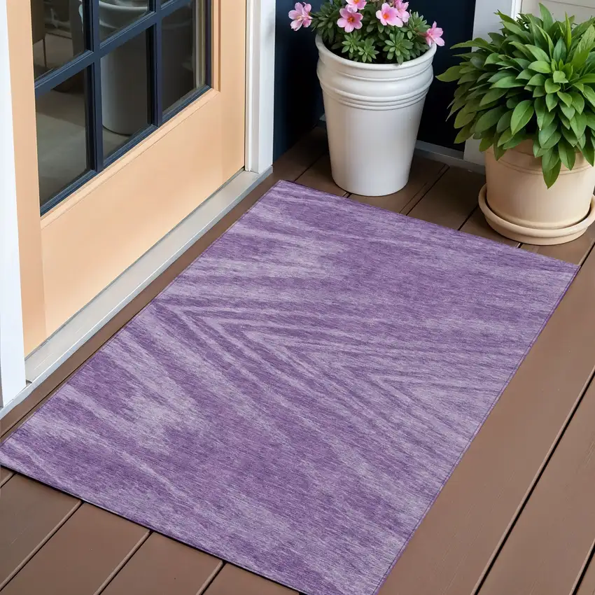 Purple And Ivory Abstract Washable Indoor Outdoor Area Rug Photo 1