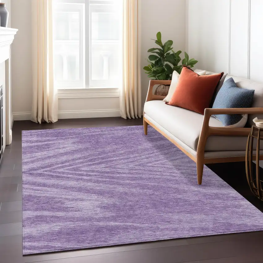 Purple And Ivory Abstract Washable Indoor Outdoor Area Rug Photo 9