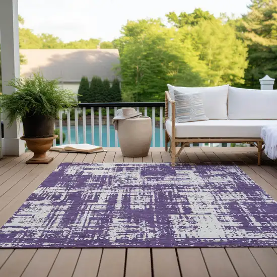 Purple And Ivory Abstract Washable Indoor Outdoor Area Rug Photo 9
