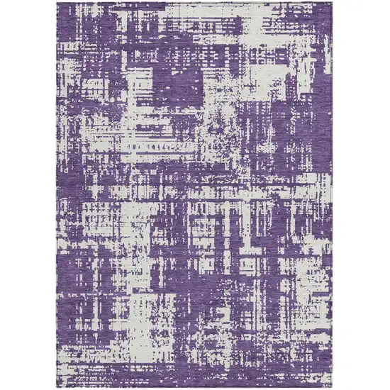 Purple And Ivory Abstract Washable Indoor Outdoor Area Rug Photo 5
