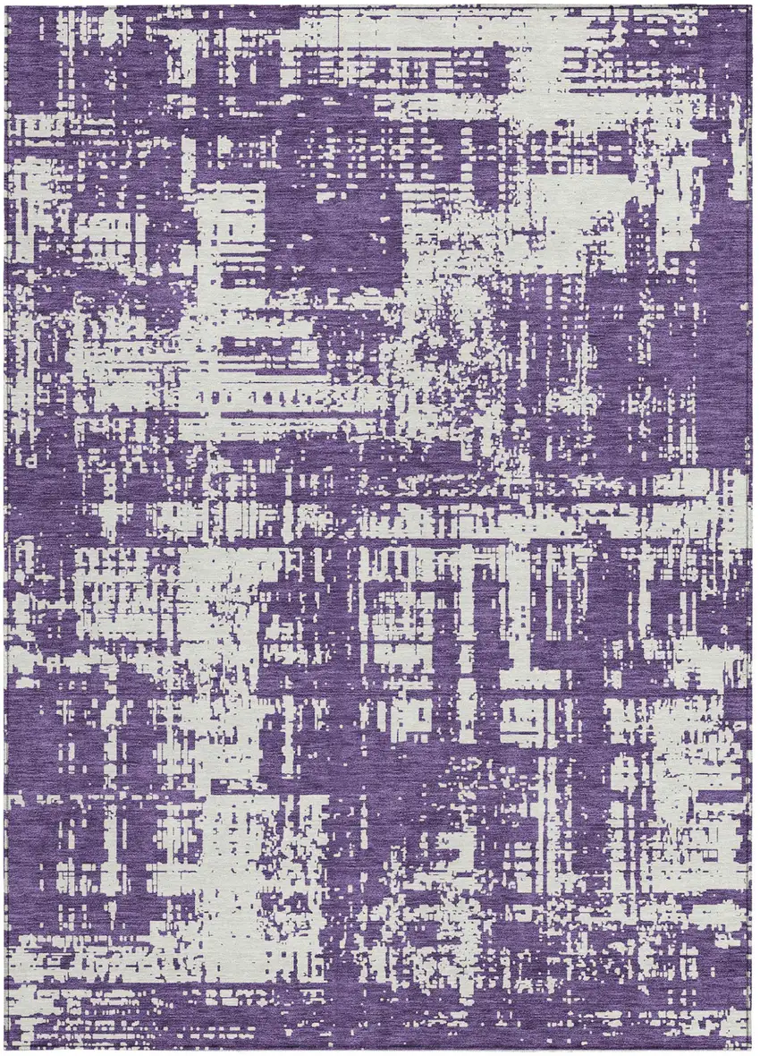 Purple And Ivory Abstract Washable Indoor Outdoor Area Rug Photo 5
