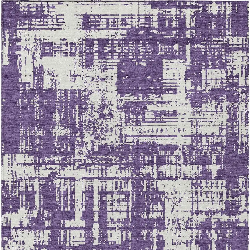 Purple And Ivory Abstract Washable Indoor Outdoor Area Rug Photo 6