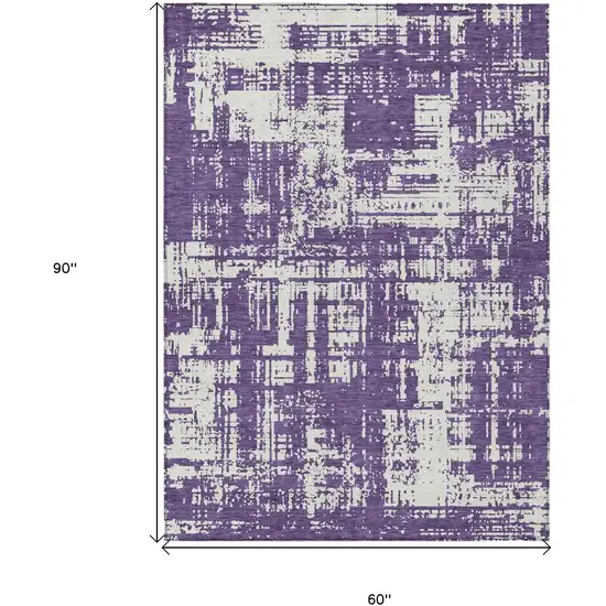 Purple And Ivory Abstract Washable Indoor Outdoor Area Rug Photo 3