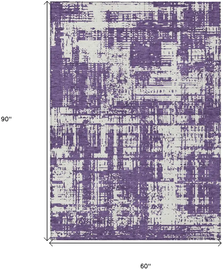 Purple And Ivory Abstract Washable Indoor Outdoor Area Rug Photo 3