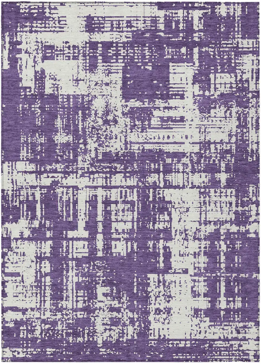 Purple And Ivory Abstract Washable Indoor Outdoor Area Rug Photo 2