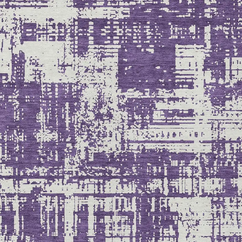Purple And Ivory Abstract Washable Indoor Outdoor Area Rug Photo 5