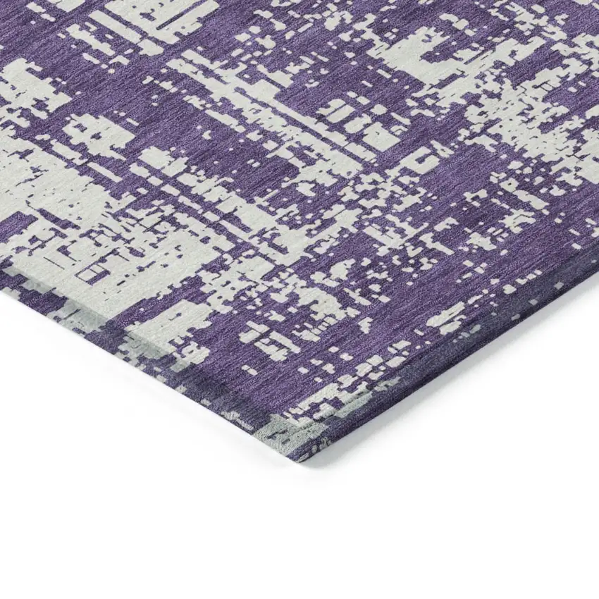 Purple And Ivory Abstract Washable Indoor Outdoor Area Rug Photo 4