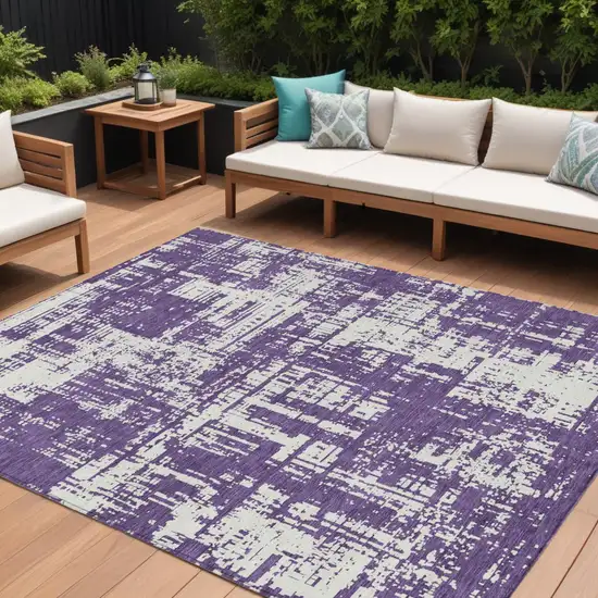 Purple And Ivory Abstract Washable Indoor Outdoor Area Rug Photo 1