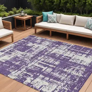 Photo of Purple And Ivory Abstract Washable Indoor Outdoor Area Rug