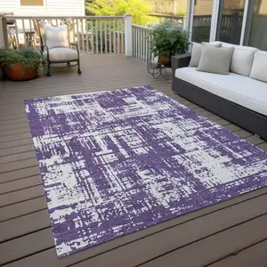 Photo of Purple And Ivory Abstract Washable Indoor Outdoor Area Rug