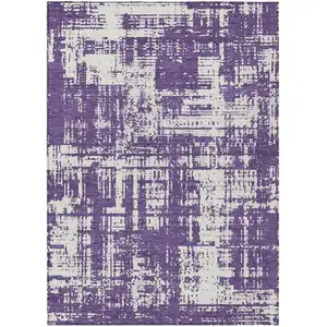 Photo of Purple And Ivory Abstract Washable Indoor Outdoor Area Rug