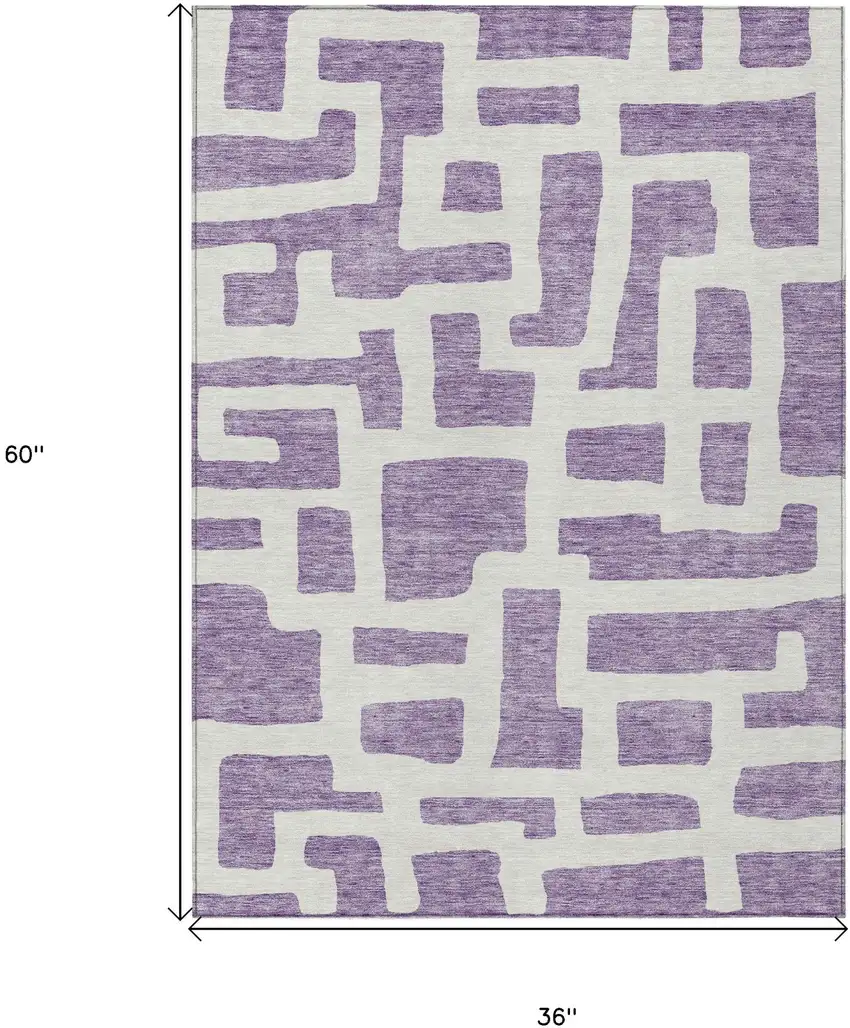 Purple And Ivory Abstract Washable Indoor Outdoor Area Rug Photo 3
