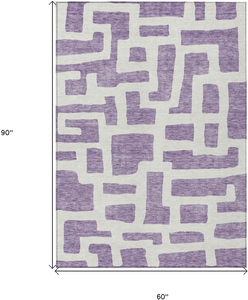Purple And Ivory Abstract Washable Indoor Outdoor Area Rug Photo 3