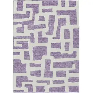 Photo of Purple And Ivory Abstract Washable Indoor Outdoor Area Rug