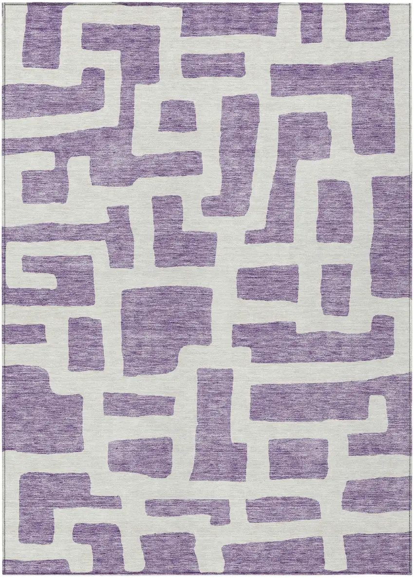 Purple And Ivory Abstract Washable Indoor Outdoor Area Rug Photo 2