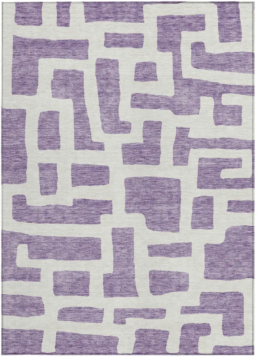 Purple And Ivory Abstract Washable Indoor Outdoor Area Rug Photo 6
