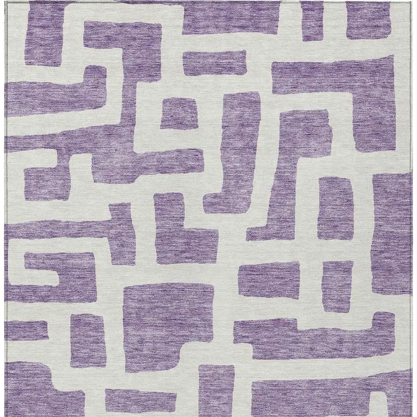 Purple And Ivory Abstract Washable Indoor Outdoor Area Rug Photo 7