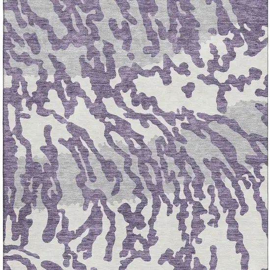 Purple And Ivory Animal Print Washable Area Rug With UV Protection Photo 3