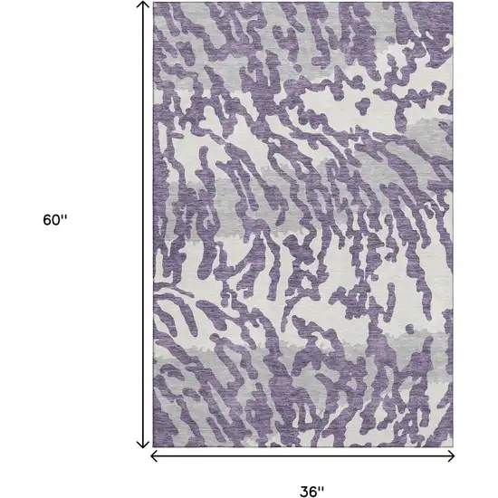 Purple And Ivory Animal Print Washable Area Rug With UV Protection Photo 3