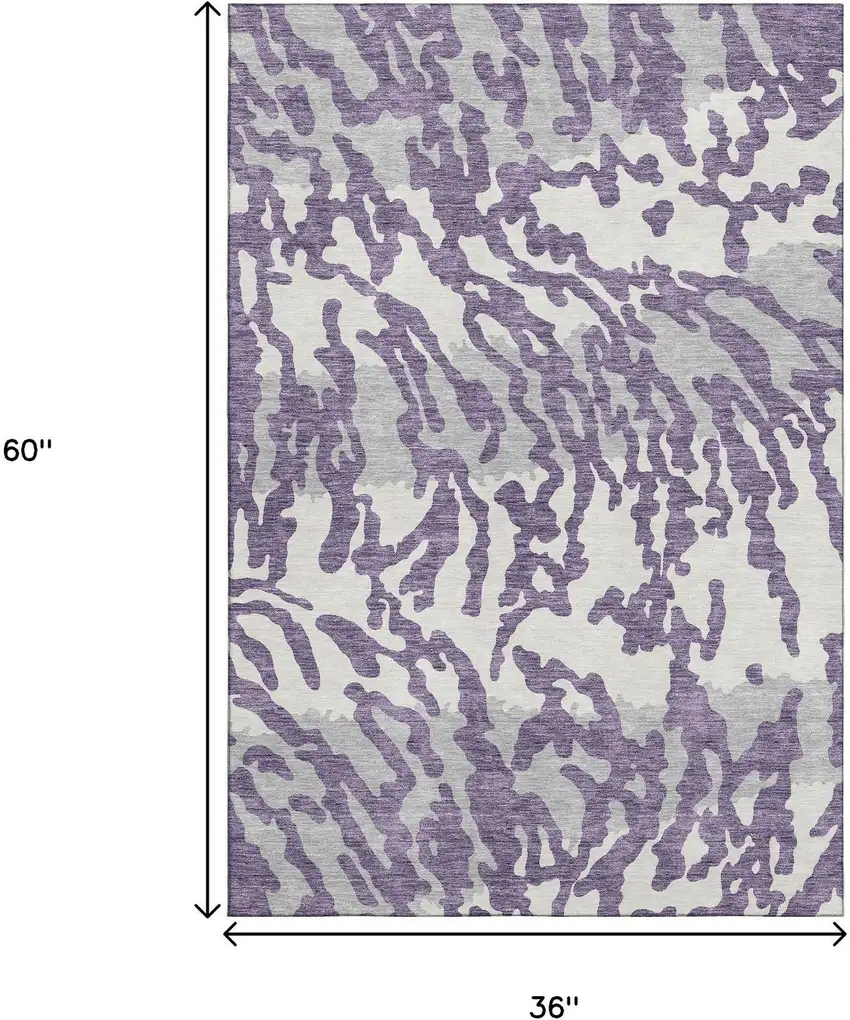 Purple And Ivory Animal Print Washable Area Rug With UV Protection Photo 3