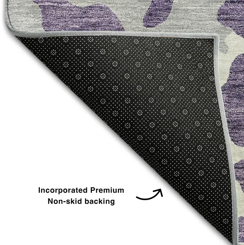 Purple And Ivory Animal Print Washable Area Rug With UV Protection Photo 7