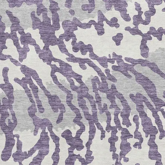 Purple And Ivory Animal Print Washable Area Rug With UV Protection Photo 3