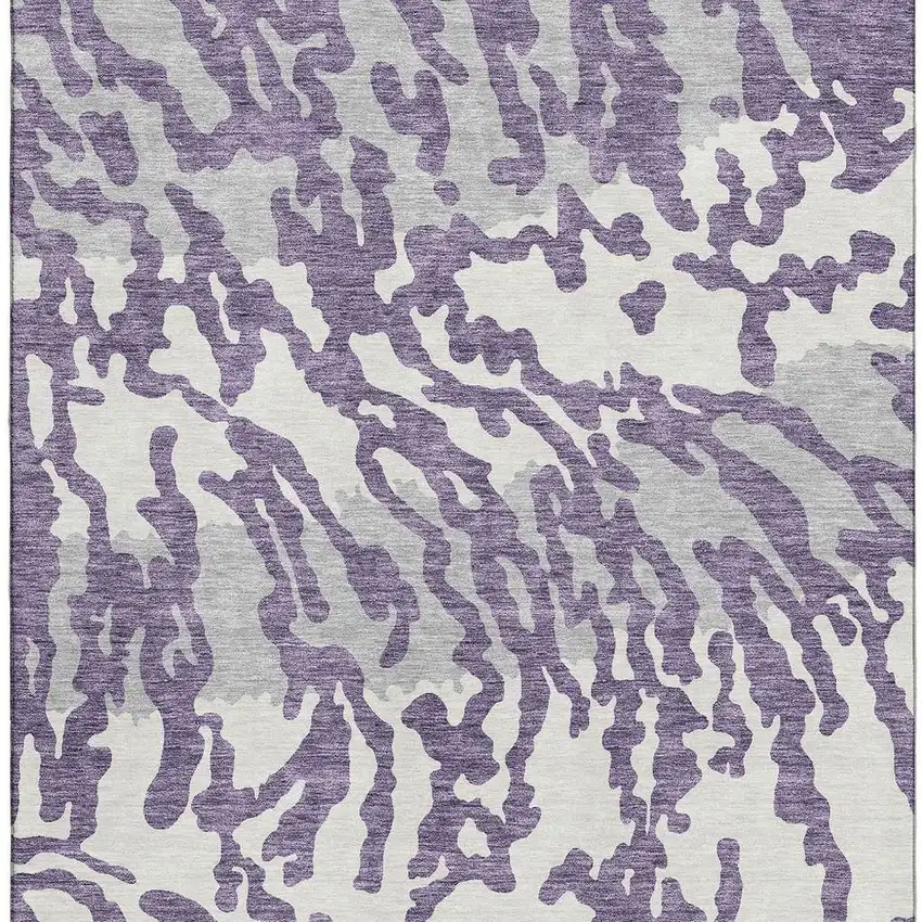 Purple And Ivory Animal Print Washable Area Rug With UV Protection Photo 4