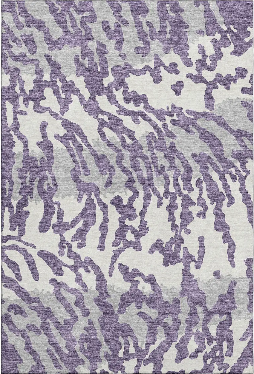 Purple And Ivory Animal Print Washable Area Rug With UV Protection Photo 1