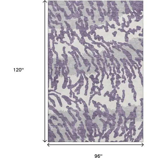 Purple And Ivory Animal Print Washable Area Rug With UV Protection Photo 7
