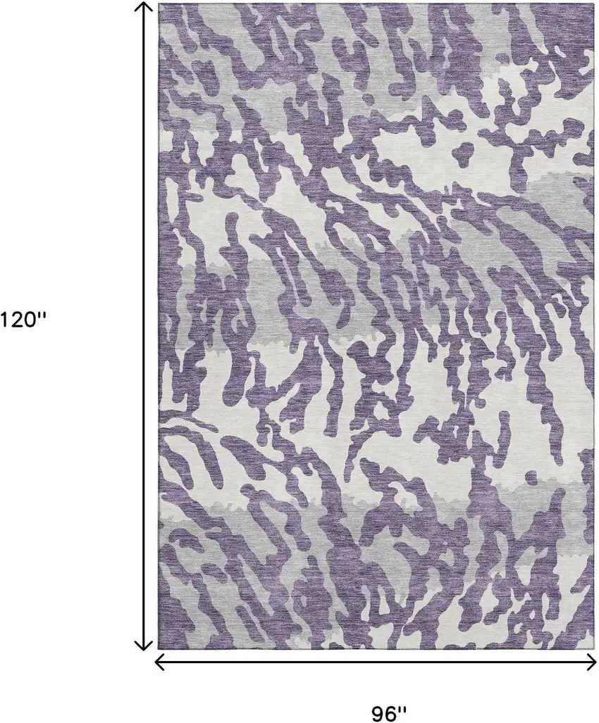 Purple And Ivory Animal Print Washable Area Rug With UV Protection Photo 7