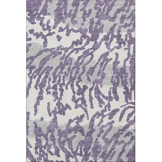 Purple And Ivory Animal Print Washable Area Rug With UV Protection Photo 4
