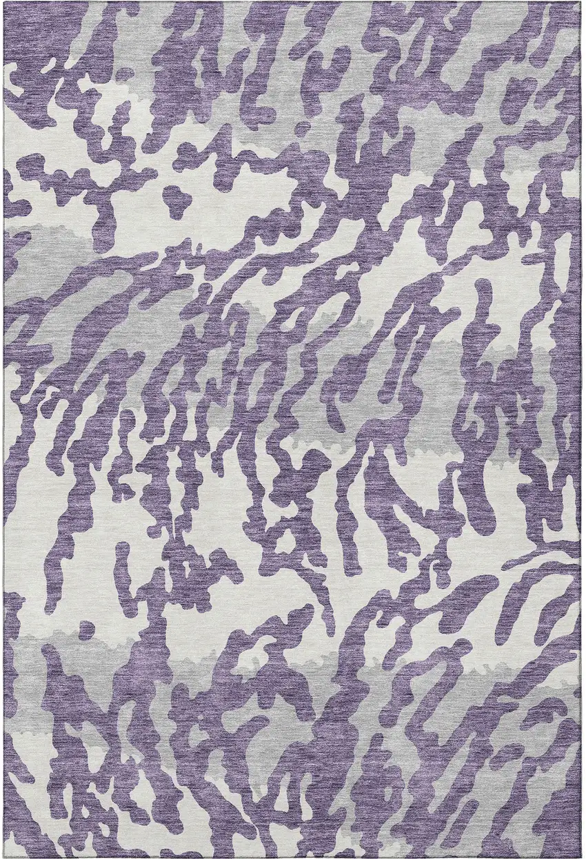 Purple And Ivory Animal Print Washable Area Rug With UV Protection Photo 4