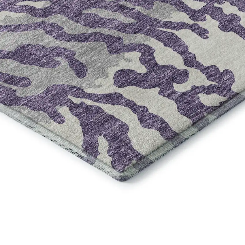 Purple And Ivory Animal Print Washable Area Rug With UV Protection Photo 8