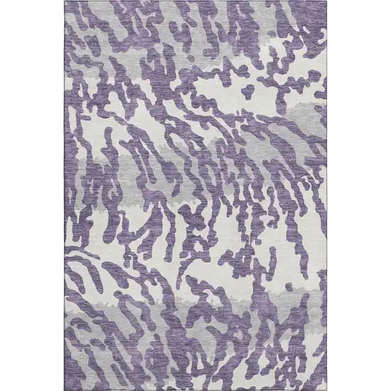 Purple And Ivory Animal Print Washable Area Rug With UV Protection Photo 1