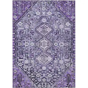 Photo of Purple And Ivory Aztec Washable Indoor Outdoor Area Rug
