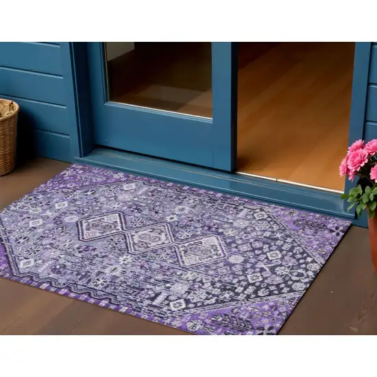 Purple And Ivory Aztec Washable Indoor Outdoor Area Rug Photo 2