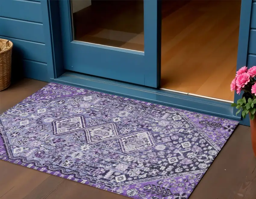 Purple And Ivory Aztec Washable Indoor Outdoor Area Rug Photo 2