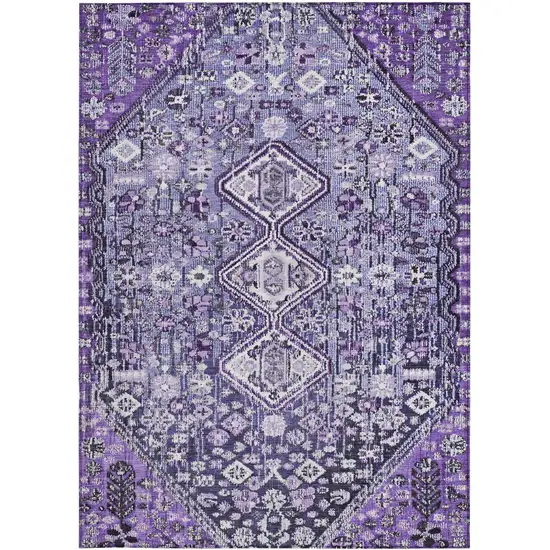 Purple And Ivory Aztec Washable Indoor Outdoor Area Rug Photo 3