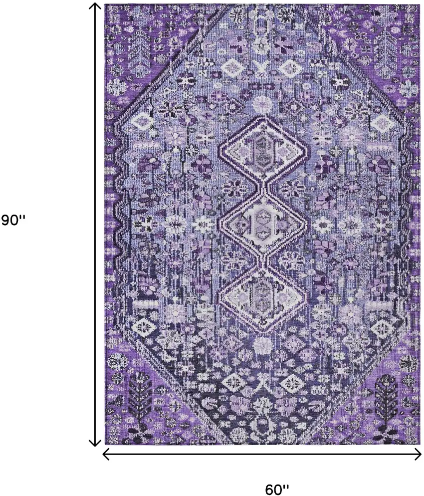 Purple And Ivory Aztec Washable Indoor Outdoor Area Rug Photo 9