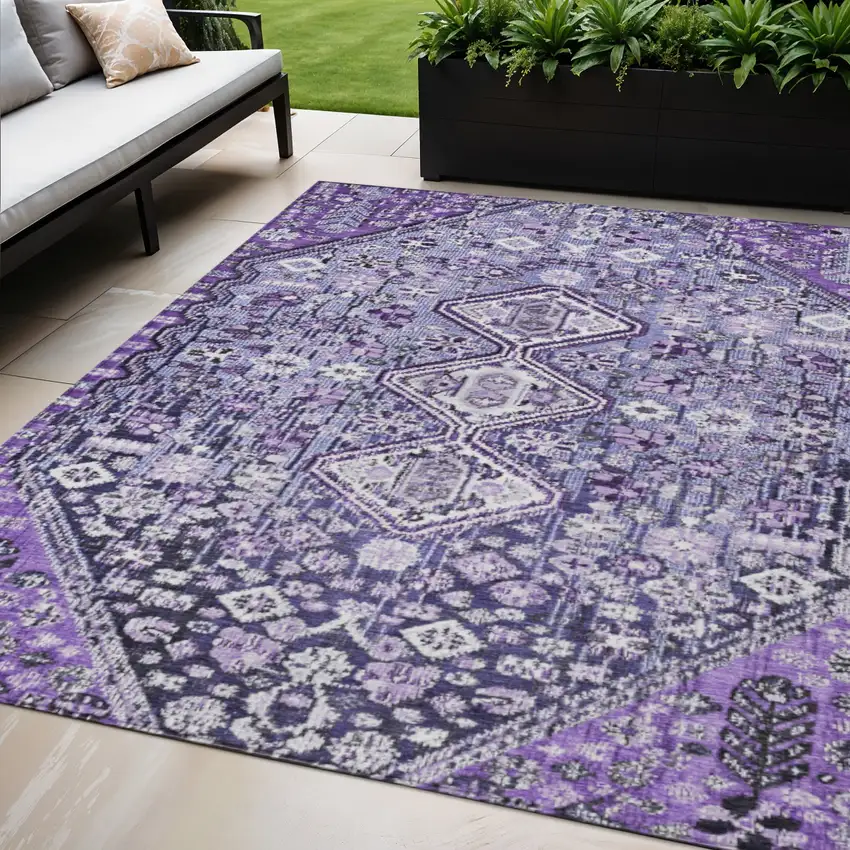 Purple And Ivory Aztec Washable Indoor Outdoor Area Rug Photo 2